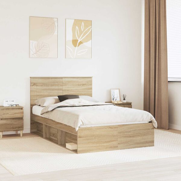 vidaXL Bed Frame with Headboard Sonoma 120 x 190 cm Solid Pine Wood