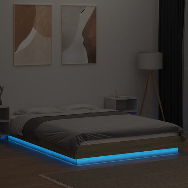 vidaXL Bed Frame with LED Lights without Mattress Sonoma Oak 135x190cm