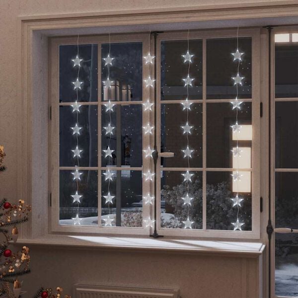 vidaXL LED Star Curtain Fairy Lights 200 LED Cold White 8 Function