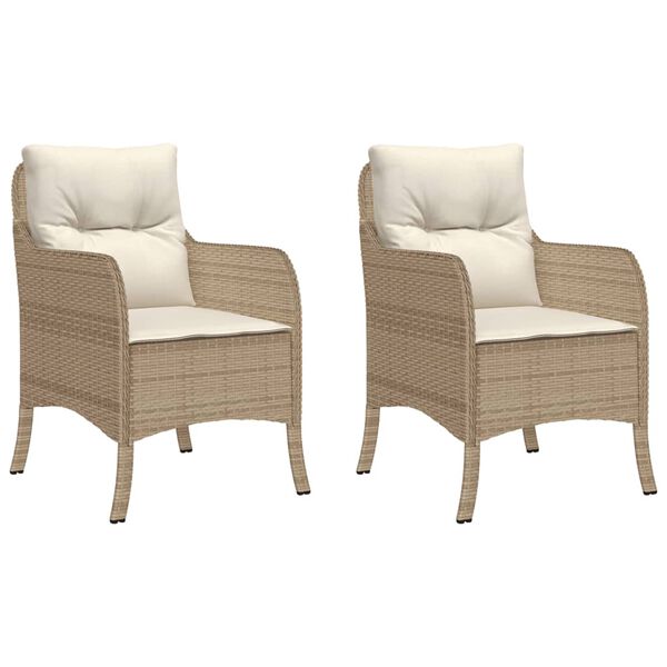 vidaXL Garden Chairs with Cushions 2 pcs Beige Poly Rattan