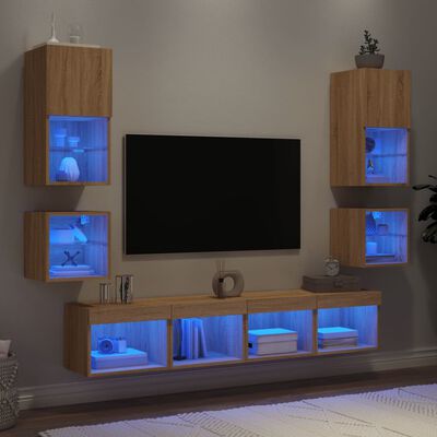 vidaXL 8 Piece TV Wall Units with LED Sonoma Oak Engineered Wood