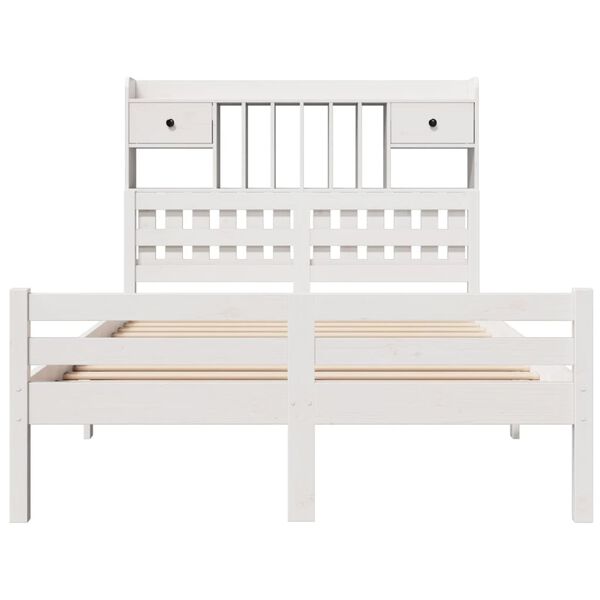 vidaXL Bookcase Bed without Mattress White 135x190 cm Double Solid Wood Pine