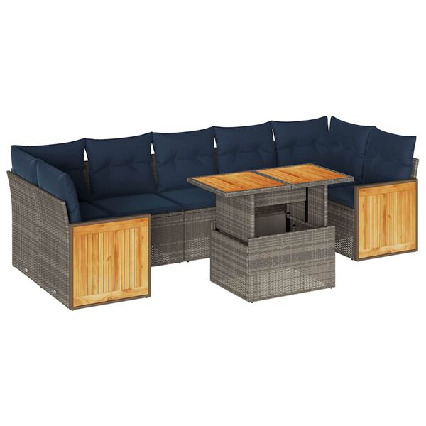 vidaXL 8 Piece Garden Sofa Set with Cushions Grey Poly Rattan Acacia