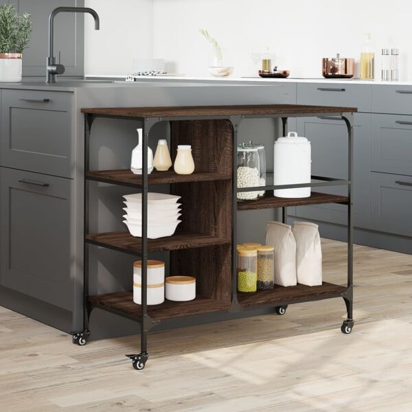 vidaXL Kitchen Trolley Brown Oak 100x45x89.5 cm Engineered Wood