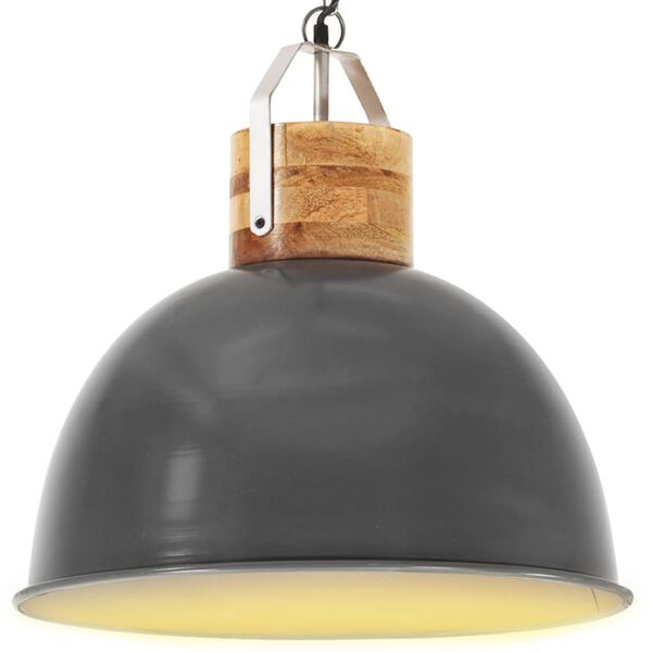vidaXL Industrial Hanging Lamp Grey Round 51 cm E27 Solid Mango Wood