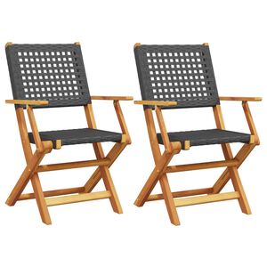 vidaXL Folding Chairs 2 pcs Black Solid Wood Acacia and Poly Rattan