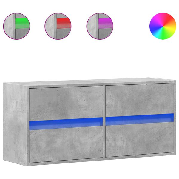 vidaXL TV Wall Cabinet with LED Lights Concrete Grey 100x31x45 cm