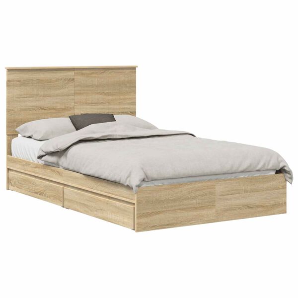 vidaXL Storage Bed with Drawer Sonoma Oak 120 x 190 cm Engineered Wood