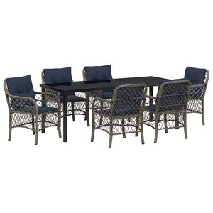 vidaXL Garden Dining Set with Cushion 7 pcs Grey and Black Rattan