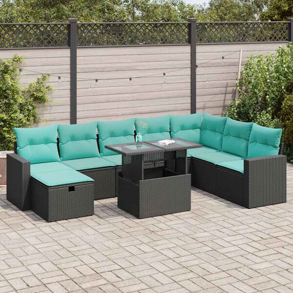 vidaXL 9 Piece Garden Sofa Set with Cushions Grey Poly Rattan Acacia