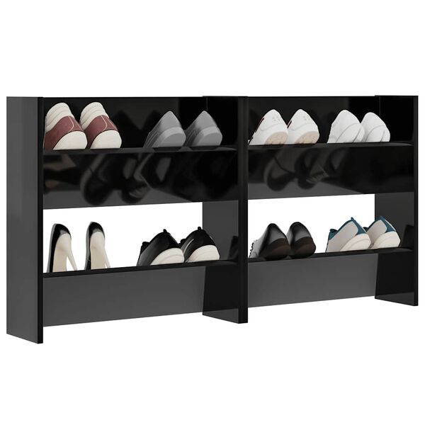 vidaXL Wall Shoe Cabinets 2 pcs High Gloss Black 60x18x60 cm Engineered Wood