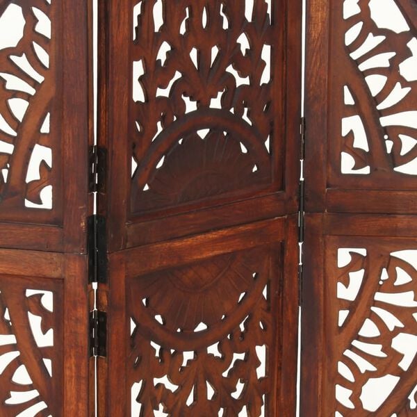 vidaXL Hand carved 3-Panel Room Divider Brown 120x165 cm Solid Mango Wood