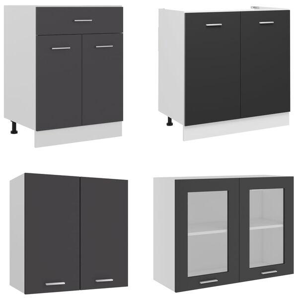 vidaXL 4 Piece Kitchen Cabinet Set with Worktop Grey Engineered Wood