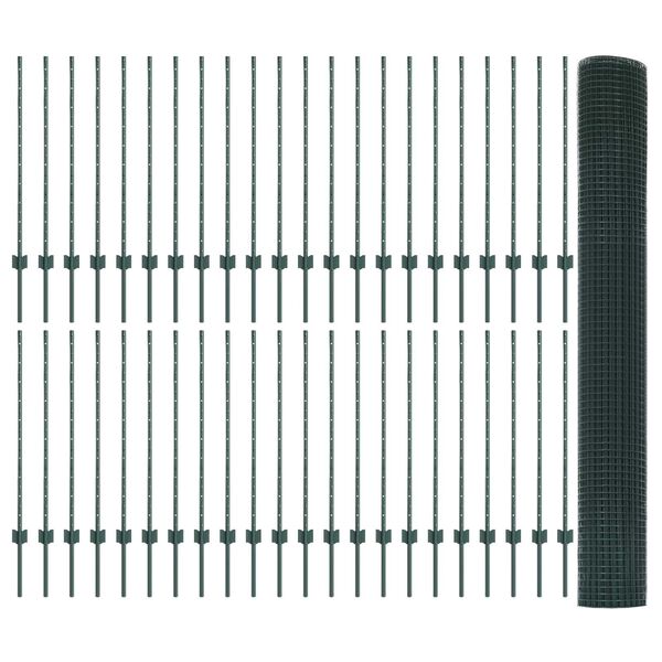 vidaXL Fence with Post Green 1 x 100 m Steel and PVC