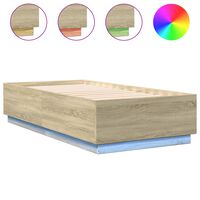 vidaXL Bed Frame with LED Lights Sonoma Oak 75x190 cm Small Single Engineered Wood