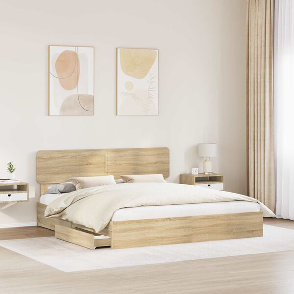 vidaXL Storage Bed with Drawer Sonoma Oak 180 x 200 cm Engineered Wood
