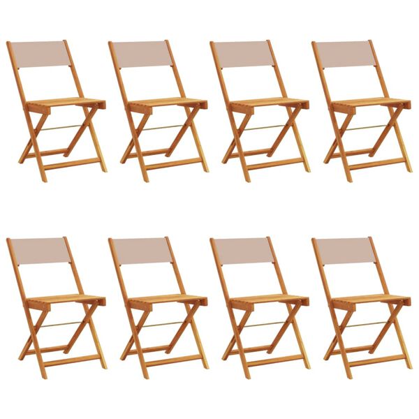 vidaXL Folding Garden Chairs 8 pcs Taupe Fabric and Solid Wood