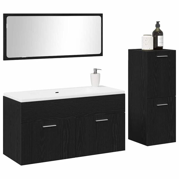 vidaXL Bathroom Furniture Set 3 pcs Black Oak Engineered Wood
