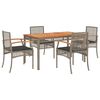 vidaXL 5 Piece Garden Dining Set with Cushions Grey Poly Rattan