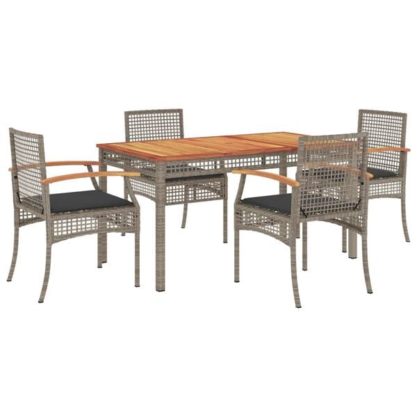 vidaXL 5 Piece Garden Dining Set with Cushions Grey Poly Rattan