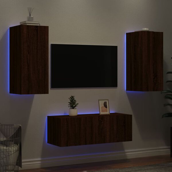 vidaXL 4 Piece TV Wall Units with LED Brown Oak Engineered Wood
