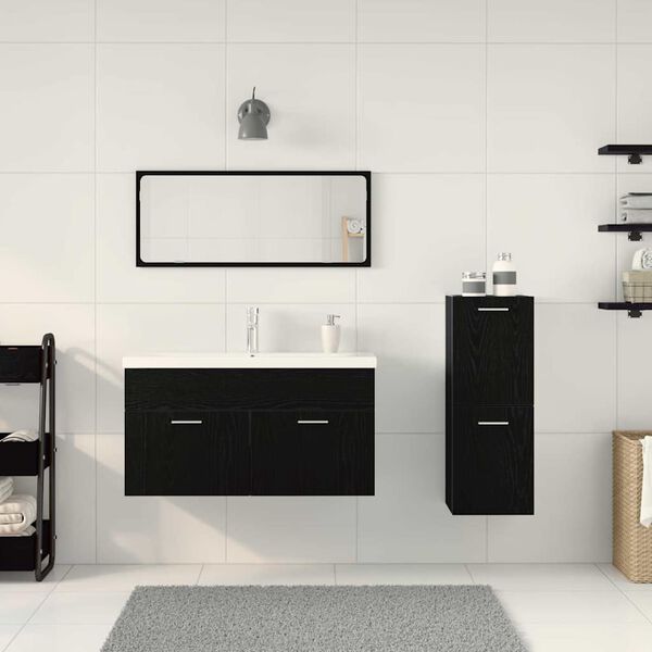 vidaXL Bathroom Furniture Set 4 pcs Black Oak Engineered Wood
