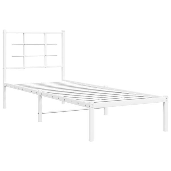 vidaXL Metal Bed Frame without Mattress with Headboard White 75x190cm