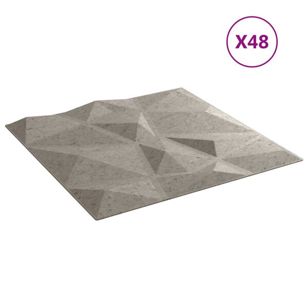 vidaXL Wall Panels 48 pcs Concrete Grey 50x50 cm XPS 12 m&sup2; Diamond