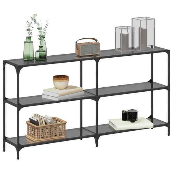 vidaXL Console Table with Black Glass Top 158.5x30x81 cm Steel