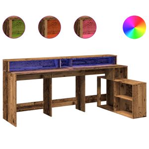 vidaXL Desk with LED Lights Old Wood 200x104x91 cm Engineered Wood