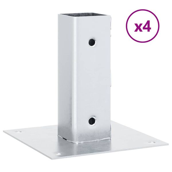 vidaXL Post Bases Square 4 pcs Silver 46x46 mm Galvanised Steel