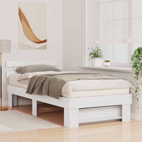 vidaXL Bed Frame with Headboard White 90 x 190 cm Solid Pine Wood