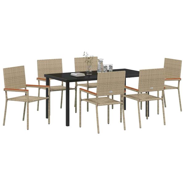 vidaXL Garden Dining Set with Cushion 7 pcs Beige Poly Rattan