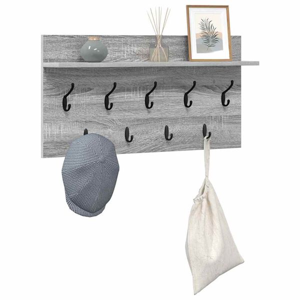 vidaXL Wall-Mounted Coat Rack with Shelf Grey Sonoma 80 x 40 x 12 cm