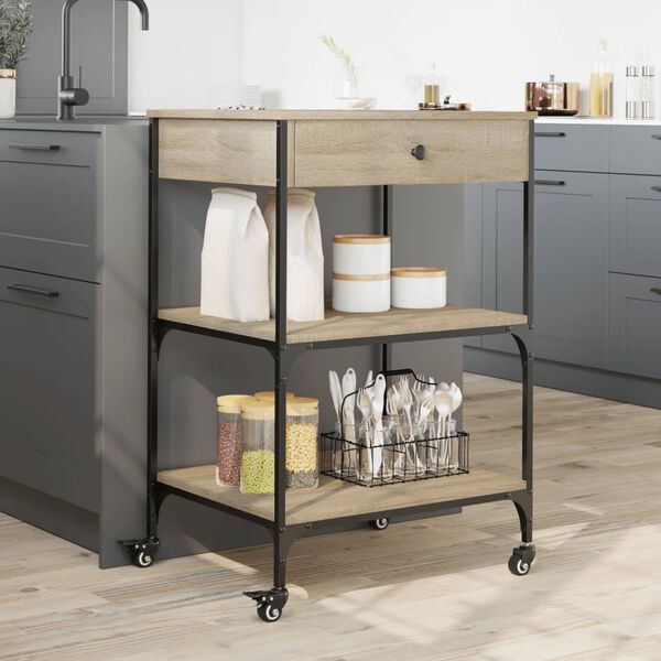 vidaXL Kitchen Trolley Sonoma Oak 60x48x89.5 cm Engineered Wood