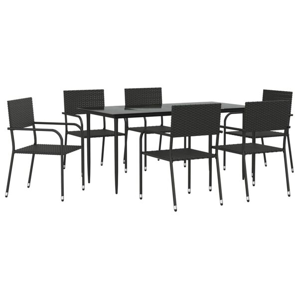 vidaXL 7 Piece Garden Dining Set Black Poly Rattan and Steel
