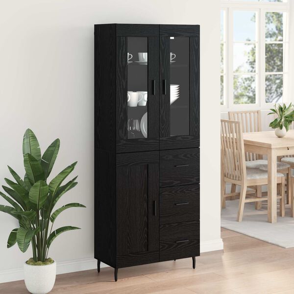 vidaXL Highboard with Drawer 2 pcs Black Oak Engineered Wood and Glass