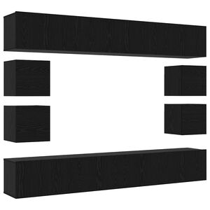 vidaXL TV Cabinet Set Wall-mounted Black Oak Engineered Wood