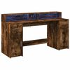 vidaXL Desk with LED Lights Smoked Oak 160x55x91 cm Engineered Wood