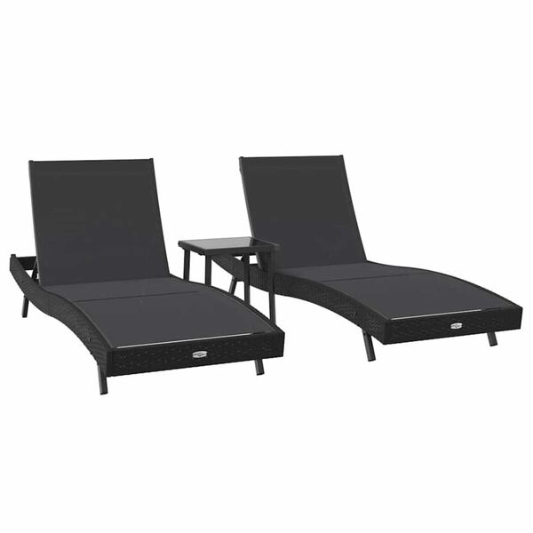 vidaXL Sun Lounger 3 pcs Black 197 x 70 x 82 cm Poly Rattan