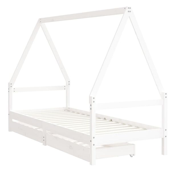 vidaXL Kids Bed Frame with Drawers White 90x190 cm Solid Wood Pine
