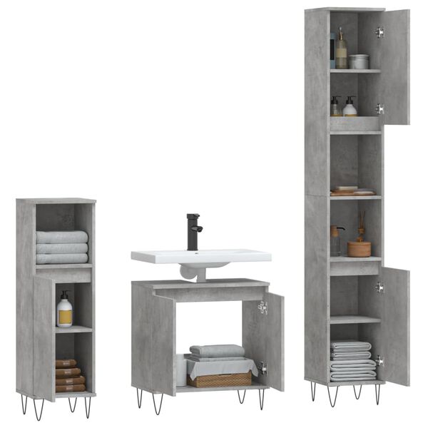 vidaXL 3 Piece Bathroom Cabinet Set Concrete Grey Engineered Wood