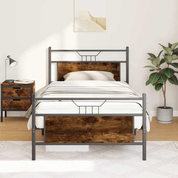 vidaXL Bed Frame without Mattress Smoked Oak 107x203 cm Engineered Wood