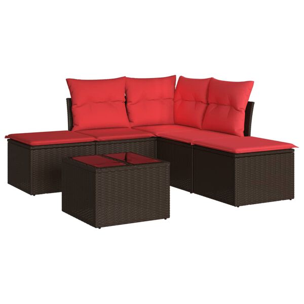 vidaXL 6 Piece Garden Sofa Set with Cushions Brown Poly Rattan
