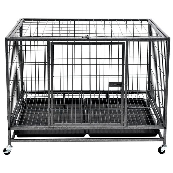 vidaXL Heavy Duty Dog Cage with Wheels Steel 98x72x77 cm