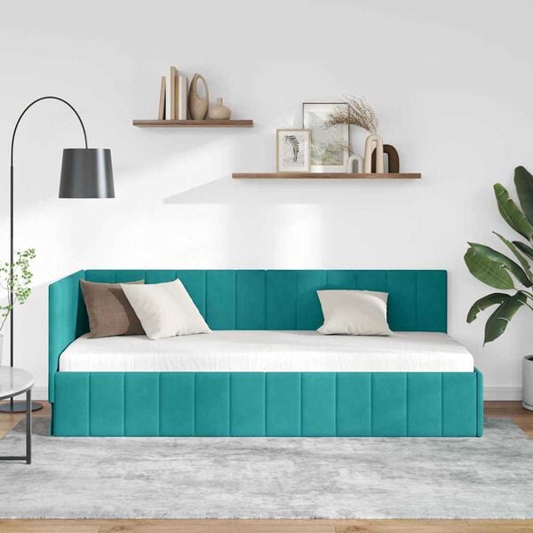 vidaXL Corner Bed Frame with Headboard Turquoise 80 cm x 200 cm Velvet