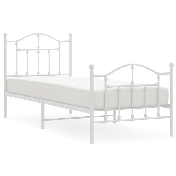 vidaXL Metal Bed Frame without Mattress with Footboard White 90x200cm