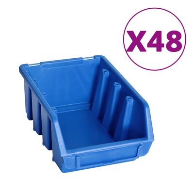 vidaXL 128 Piece Storage Bin Kit with Wall Panels Blue and Black