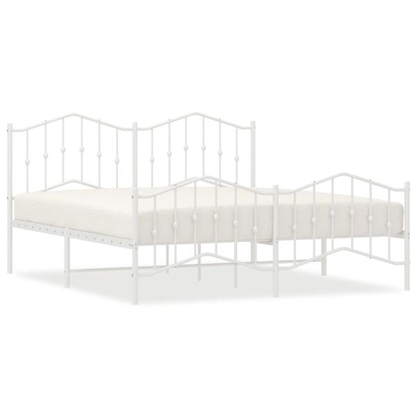 vidaXL Metal Bed Frame without Mattress with Footboard&nbsp;White 183x213cm