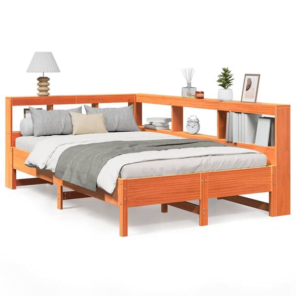 vidaXL Bookcase Bed without Mattress Wax Brown 120x200 cm Solid Wood Pine